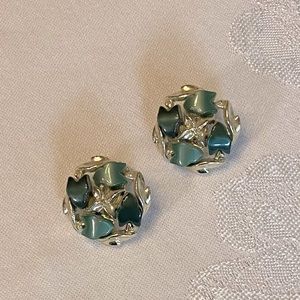 Vintage Thermoset Earrings, silver tone and green, clip on